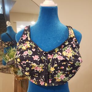 Comfort Choice Floral 100% Cotton 3-Clasp Wireless Bra Size 42D